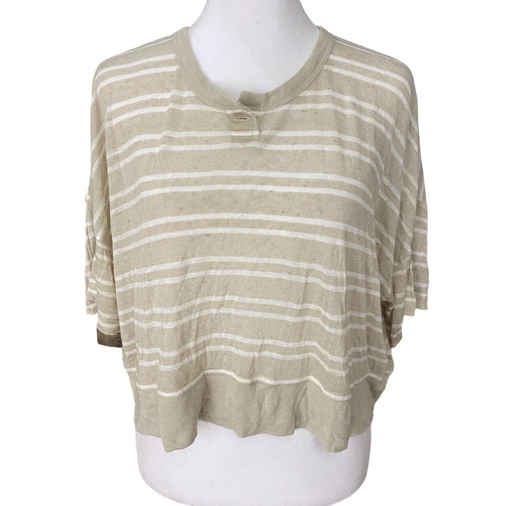 T By Alexander Wang Cream Dolman Sleeve Striped Cropped Top Womens Size Medium